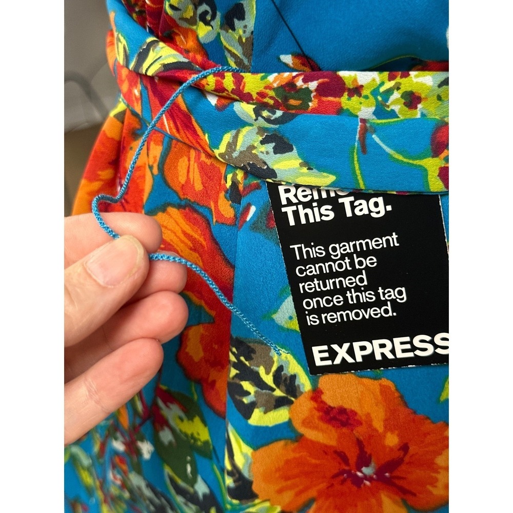NWT Express Blue Floral Strapless Mini Dress Wedding Guest Resort Size 4 - Picture 8 of 9